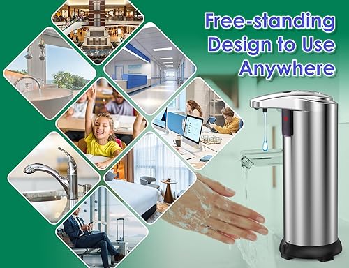 Miniatura 7 de Dispensador automático de jabón, dispensador de jabón para platos sin contacto de 9.5 onzas con base impermeable, 3 dispensador de jabón de manos de