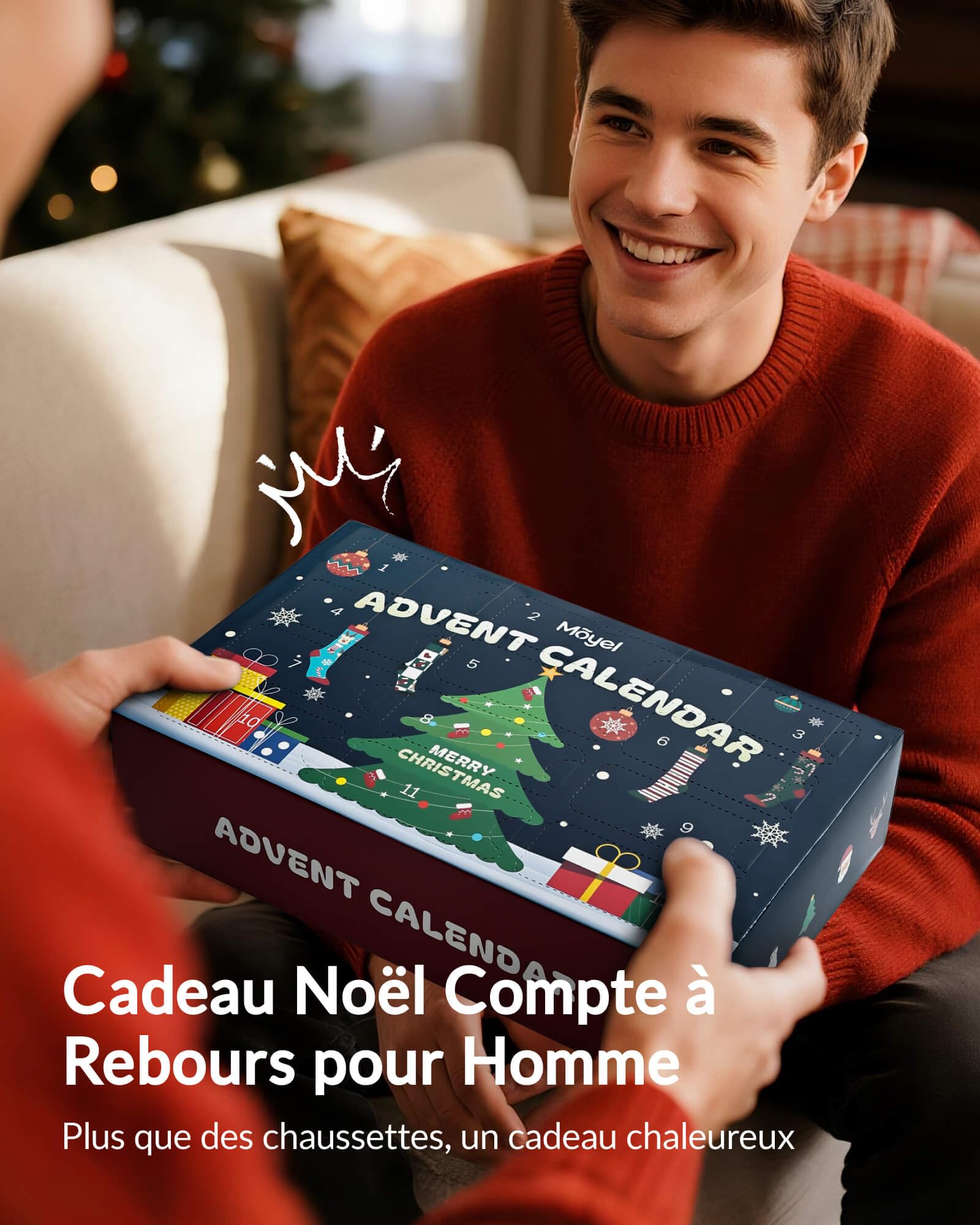 Moyel 12 Paires Calendrier de l Avent Chaussettes 43-46 Calendrier de l'avent 2025 Homme Original Calendrier Avent Creatif Adulte Idee Cadeau Noel pour Mari Père Frère
