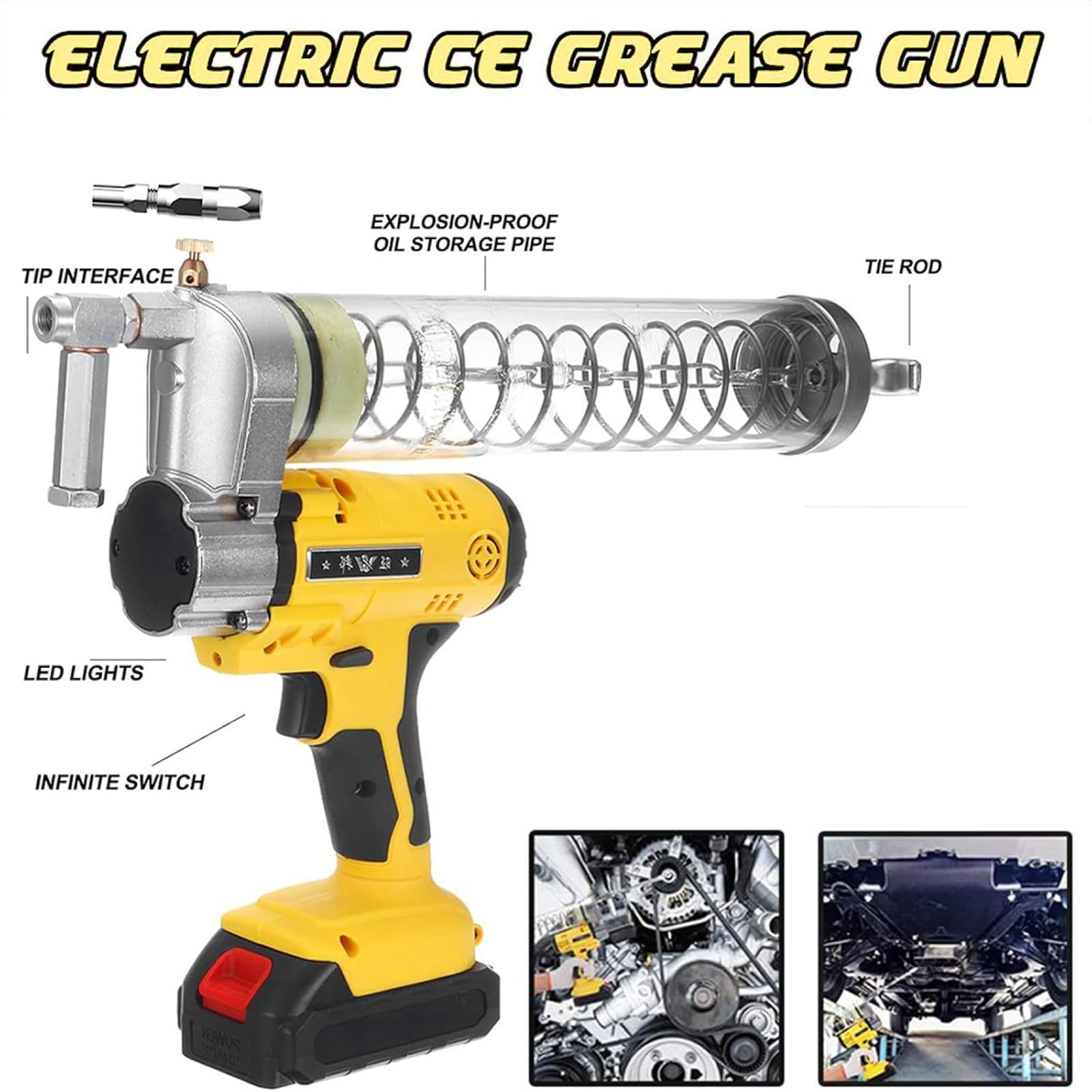 Pistola de engrase eléctrica inalámbrica de 18 V, Alta presión de 6000 PSI, Incluye 2 baterías y Cargador, Manguera Flexible para un fácil manejo con una Sola Mano