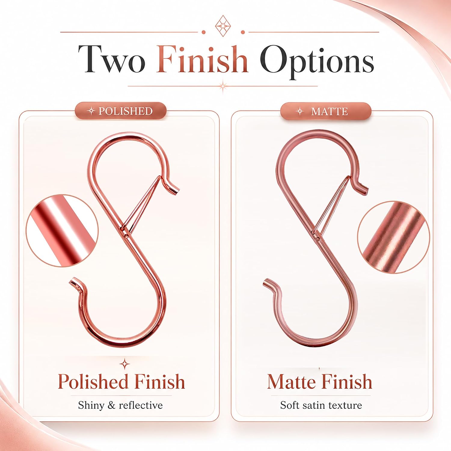 Matte Rose Gold Anti Drop S Hooks for Hanging with Safety Buckle Pack of 12 image 2