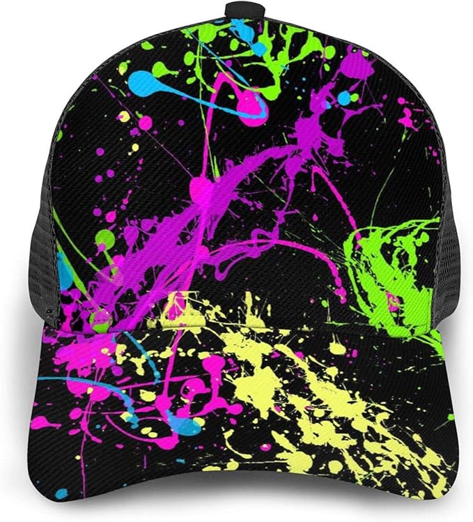 Rainbow of Neon Paint Splatters Hats for Men Women Fashionable Baseball