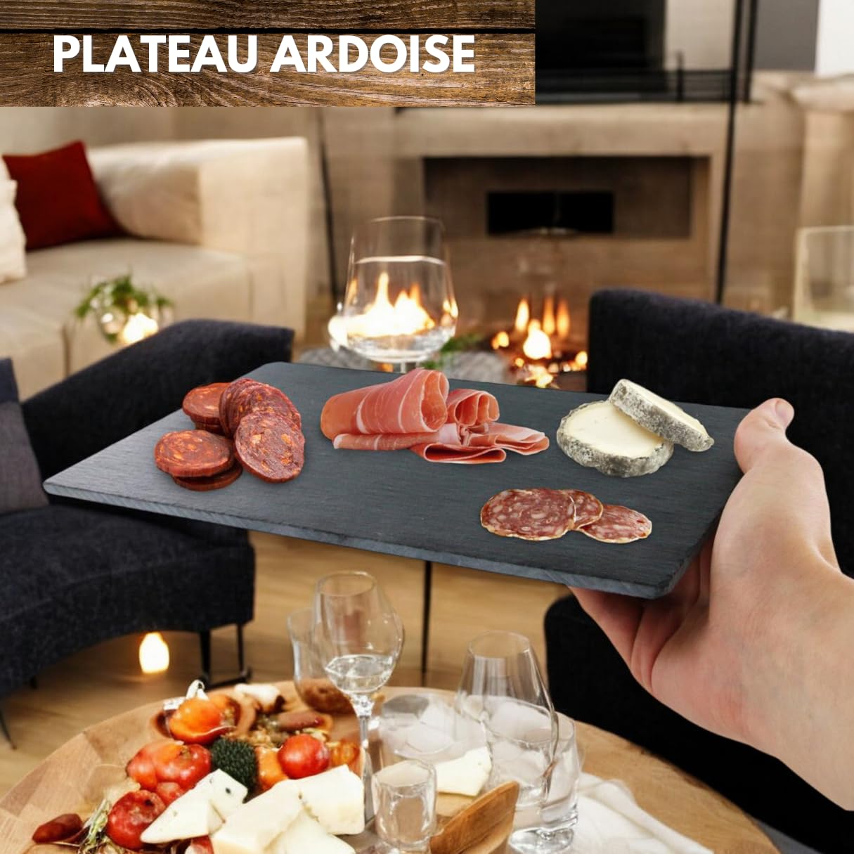 Trancheuse Saucisson Bois Guillotine Manuelle Coupe Charcuterie Multifonctions Plateau Ardoise Pochon