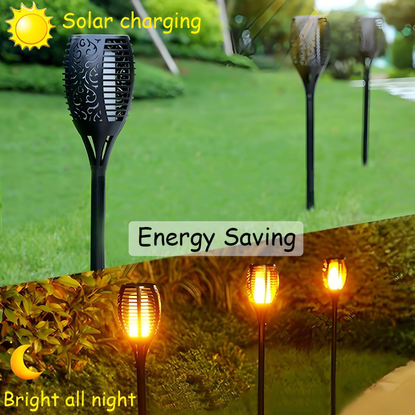 Paquete de 4 luces solares de llama para exteriores, luces solares para decoración de jardín con llama parpadeante, IP65 impermeables, luces solares para patio, decoración de camino (blanco cálido)