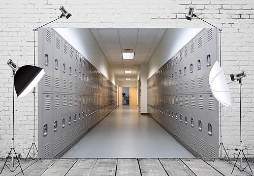 BELECO 10x8ft Fabric White Lockers in School Hallway Backdrop Gym Metal Locker Room Decor Security Storage Cabinet Safety Depositor Photography