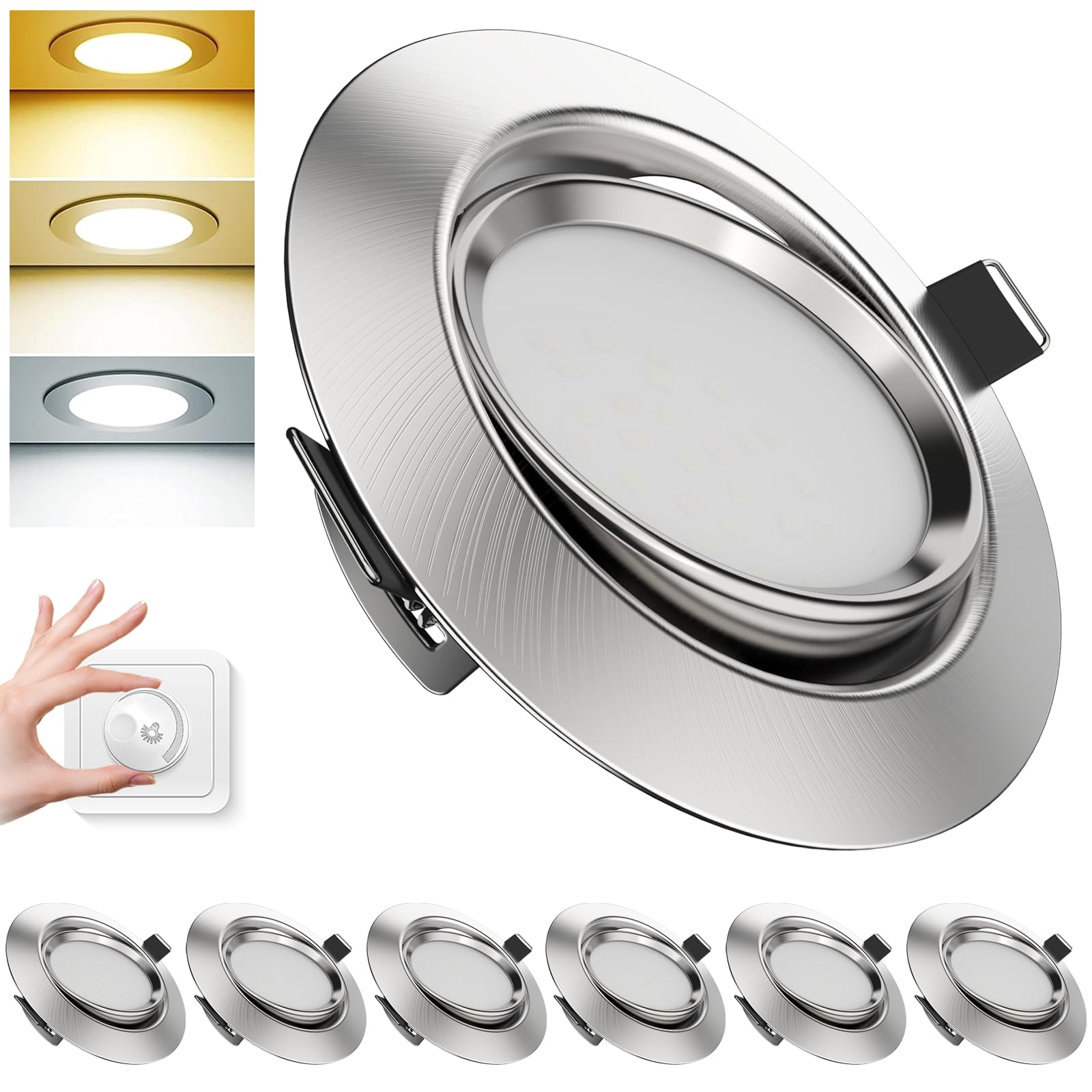 ACELIFE LED Einbaustrahler 230V, 5W 600LM Dimmbar Deckenspots Flach 30° Schwenkbar Einbauleuchten 68-80mm IP44 Ultra Flach Einbauspots für Badezimmer Küche Wohnzimmer 6er Set