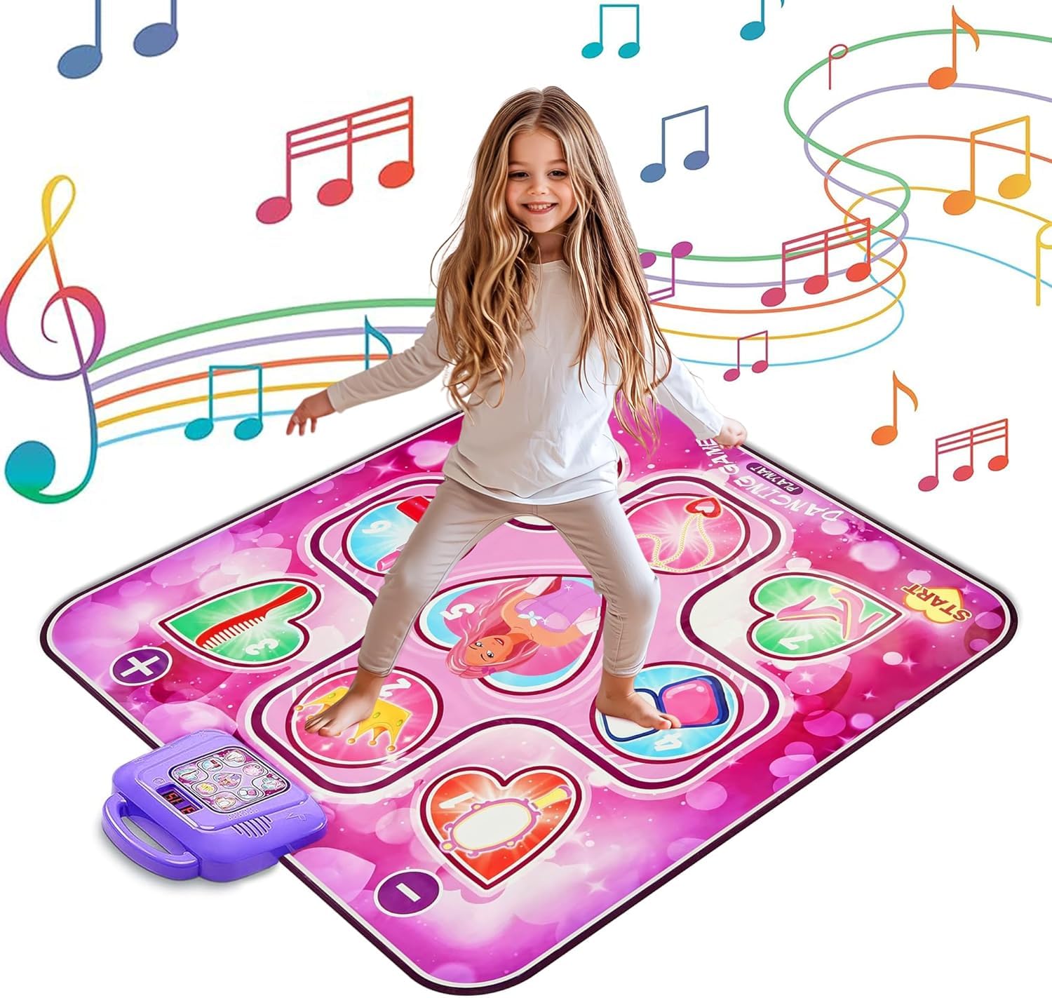 Aucrsozk Dance Mat Children for 3-12 Years, Musical Dance Mat Girls Toys with Adjustable Volume, Electronic Dance Blanket with Soft Material for Christmas Birthday Gifts (Pink)