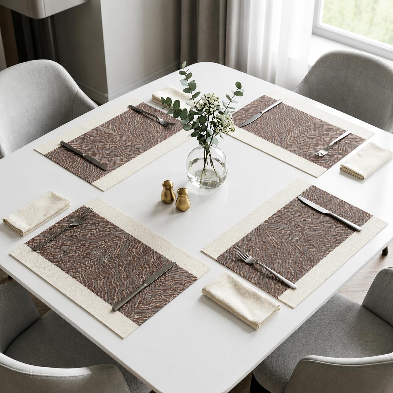 daiDokoro Rectangular Crossweave Woven PVC Vinyl Non-Slip Insulation Heat-Resistant & Waterproof Stain Resistant Washable Placemat for Dining & Kitchen Table-(Walnut Brown, Set of 4)