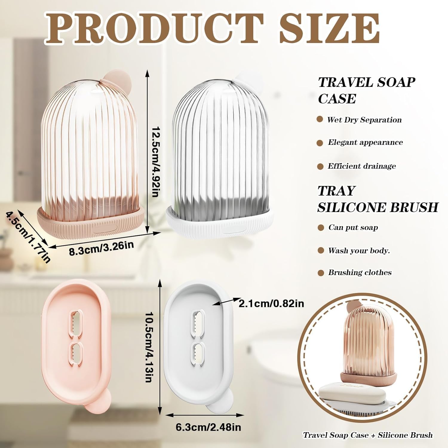 2 in 1 Travel Soap Case with Bath Brush Transparent, Leakproof, Waterproof & Portable Draining Soap Holder for Travelling, Gym, Bathroom & Outdoor Travelling Accessories (Pack of 1) 2