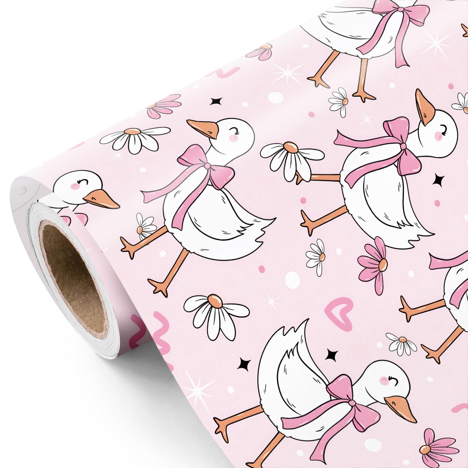 RUSPEPA Silly Gooses Wrapping Paper Roll - Mini Roll - 43.2cm x 5m - Pink Goose Coquette Gift Wrap Flower Wrapping Paper Perfect for Girls, Birthday, Baby Shower โ image 1