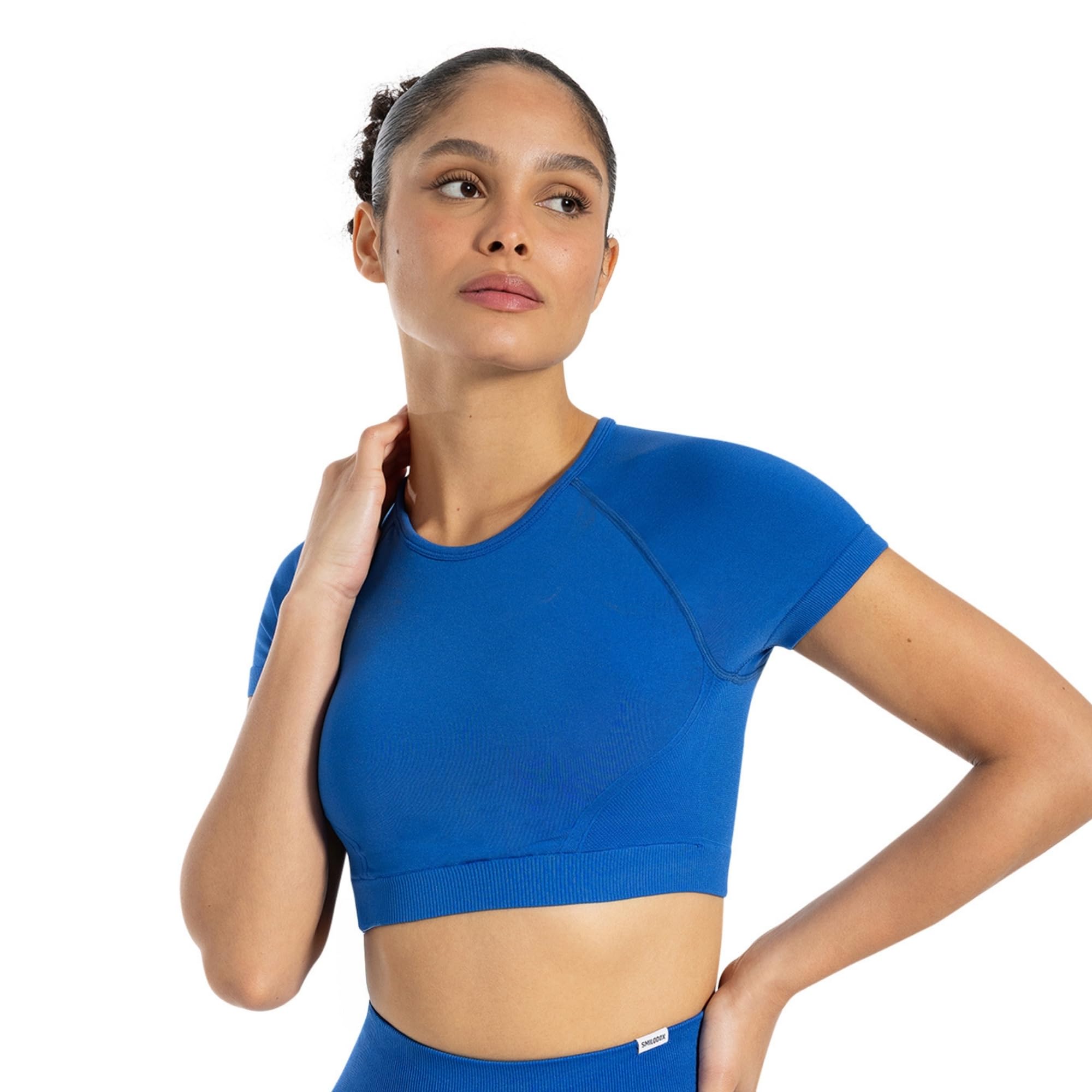 SMILODOX Crop Top Damen Soheli, Seamless Bauchfreies T-Shirt mit kurzem Ärmel & elastischem Bund, Figurbetonter Schnitt, strukturierte Kontur, ideal für Fitness, High-Waist-Looks, Training & Alltag