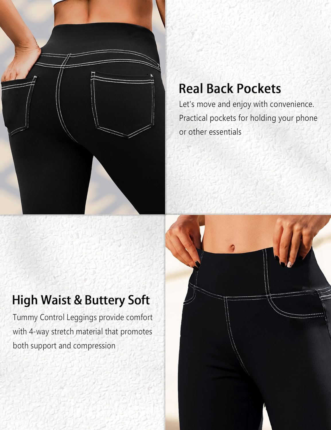 VOOVEEYA Curvy Womens Leggings 25", Tummy Control Yoga Pants with Back Pockets High Waisted Buttery Soft 7/8 Leggings (25 in Black L) - Image 4