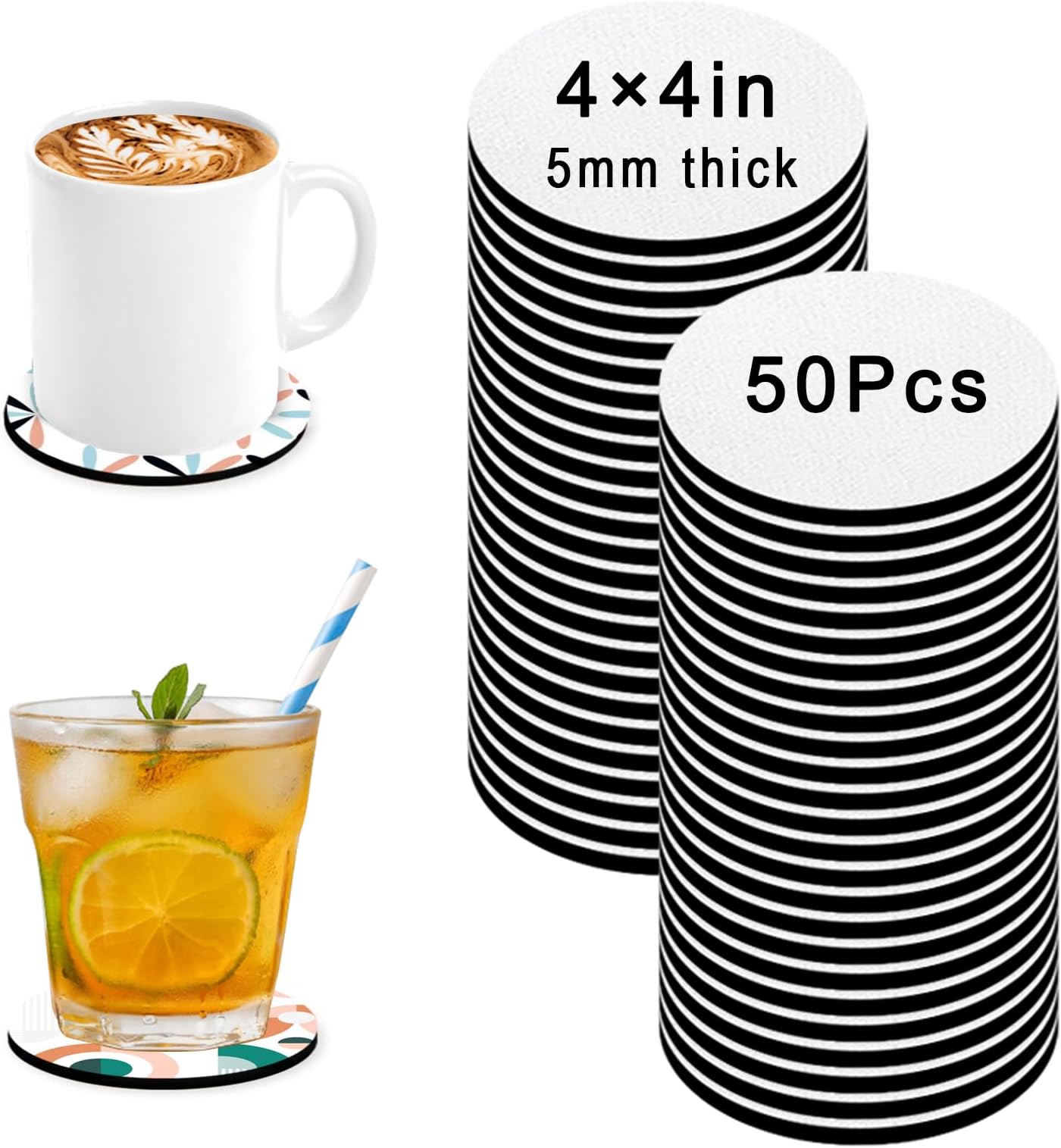 50 PCS Sublimation Blank Cup Coasters Bulk, 4x4 Inch Square