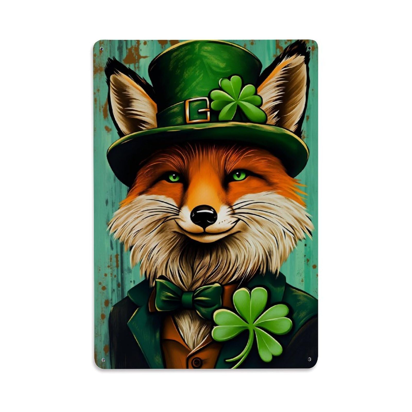 Enderetf Vintage Fox Leprechaun Hat Clover Bowtie Tin Sign Metal Poster, Home Bar Garage Man Cave Cafe Indoor & Outdoor Wall Decoration 8X12inches