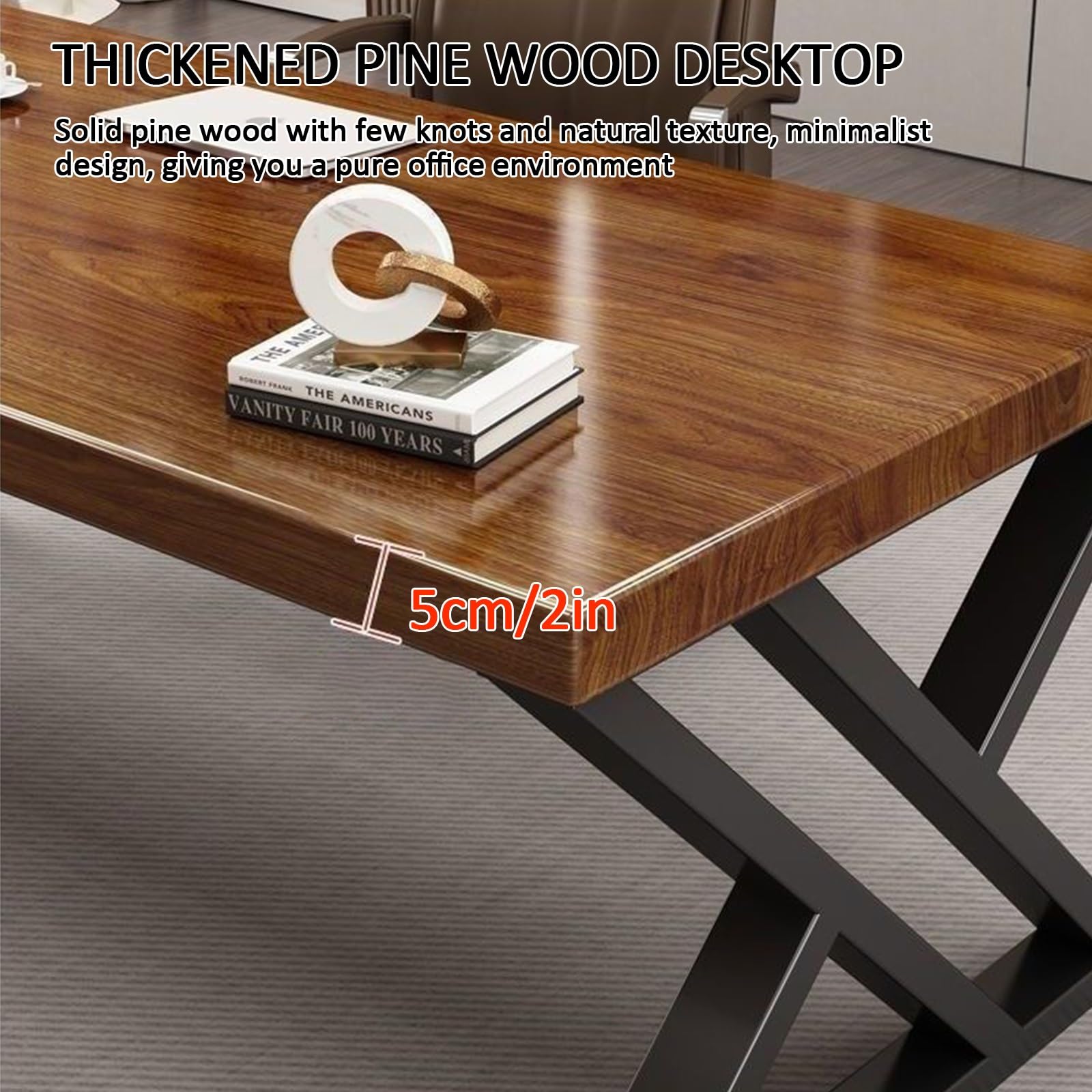 Mesa de conferencias de oficina grande, extra gruesa, marco de metal resistente, ideal para reuniones y entrenamiento, asientos de 4 a 8 personas, diseño moderno para espacios profesionales