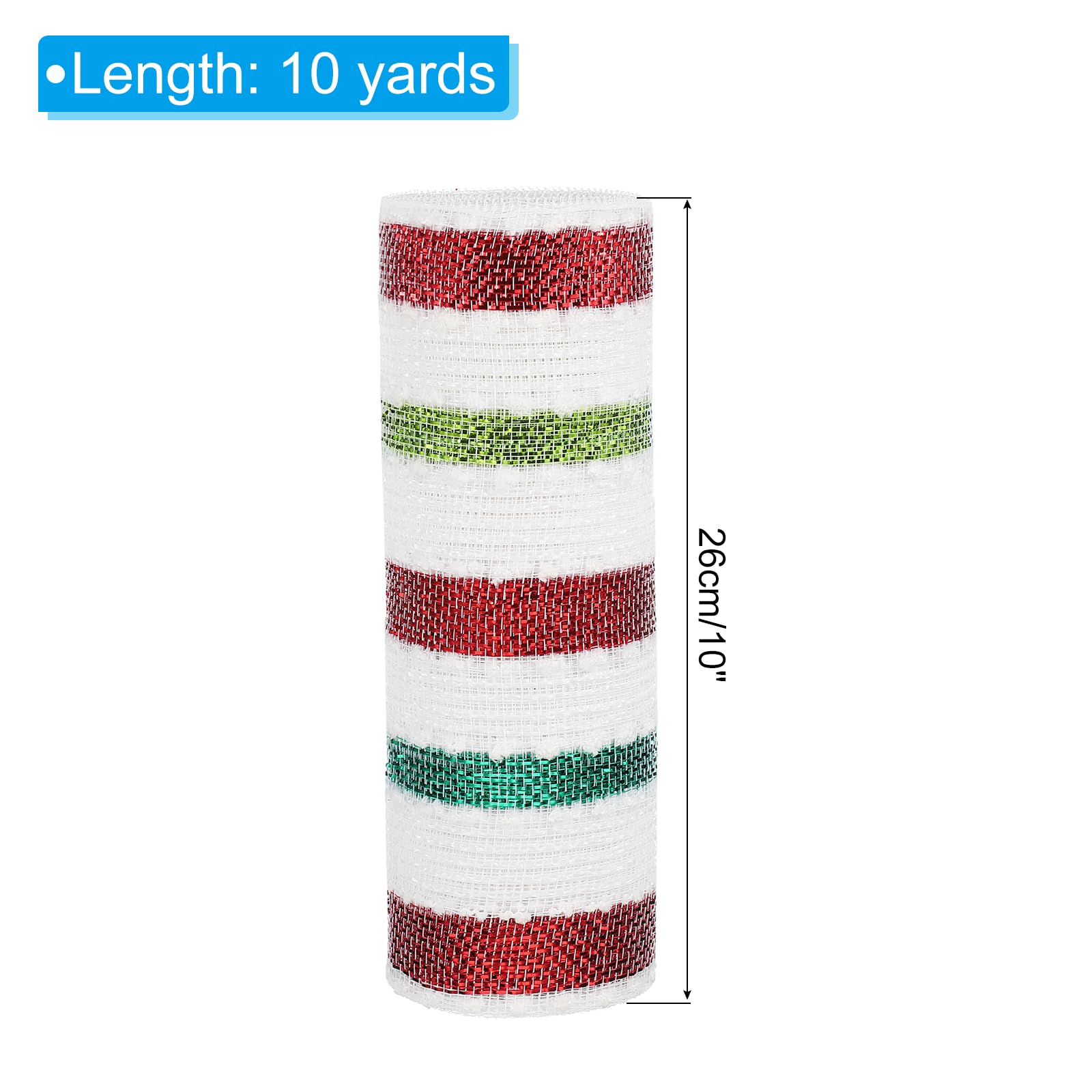 PATIKIL Decorative Mesh Ribbon, 10 Inch x 10 Yard Mesh Ribbon Roll Foil Metallic for Christmas Tree Wreath Decoration Red Green Balls - Image 2