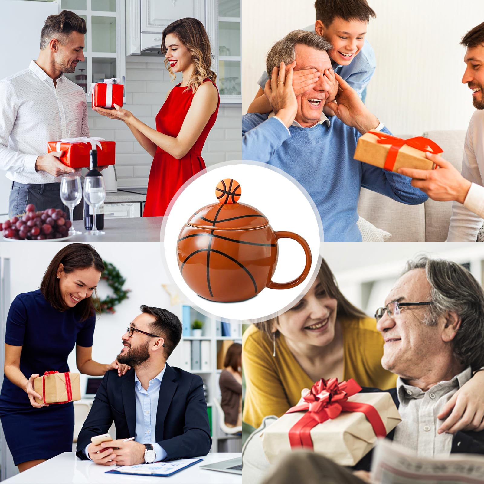 ZONSUSE Taza de Café Baloncesto, Divertida Taza Esférica, Mug Desayuno Creativa, Taza de Baloncesto con Tapa, Baloncesto Regalos Originales para Hombre Mujer Niño 420ml (Basketball A-Sin Cuchara)