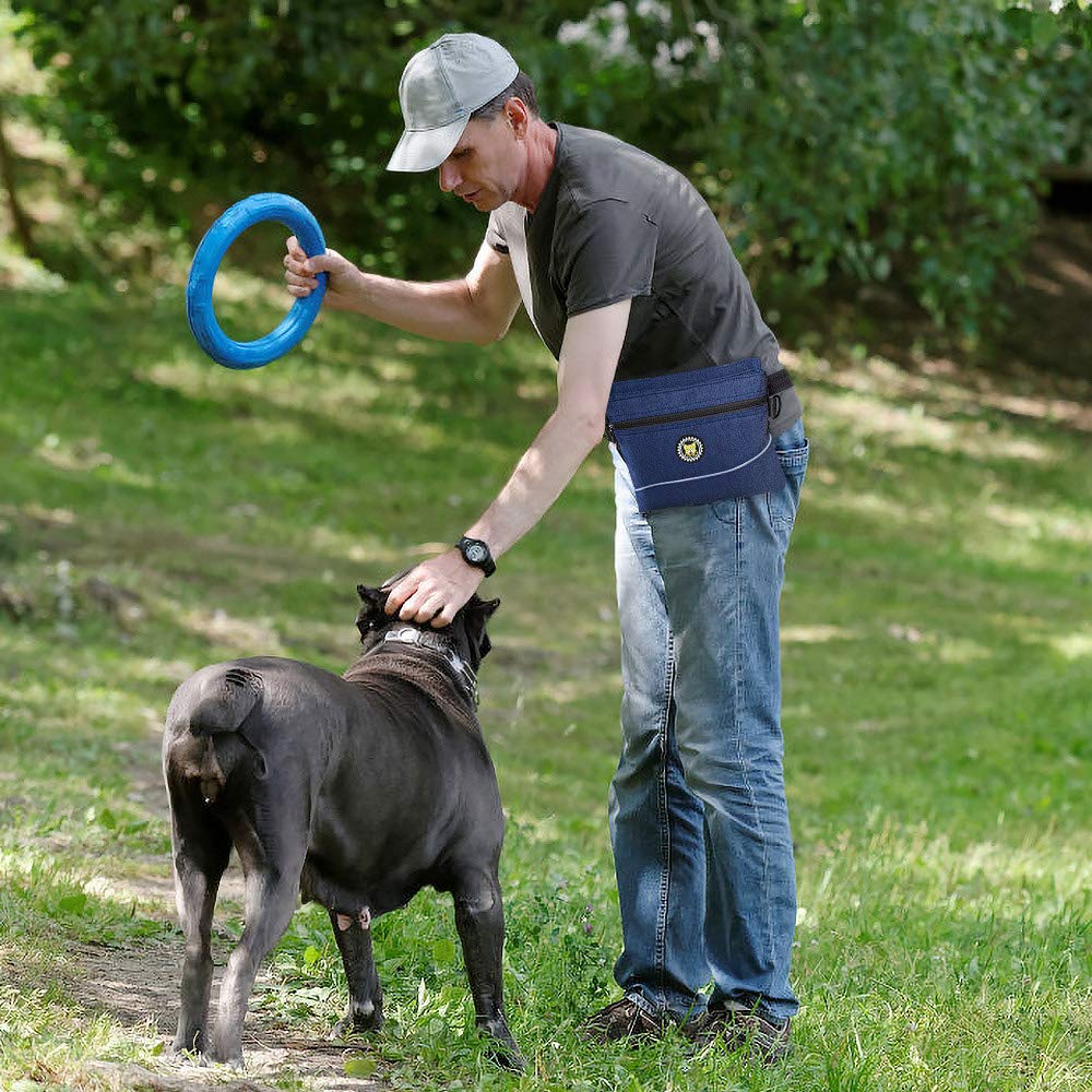 Bolsa de golosinas para perros con cierre magnético, 2 bolsillos con cremallera, bolsa de comida para perros con bolsillo interior extraíble, correa acolchada para el hombro, bolsa de comida perfecta