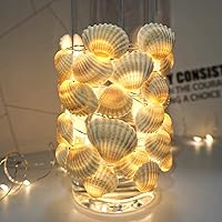 Vista 5 de Guirnalda de luces decorativas de conchas de playa de 14.1 pies, 40 luces LED blancas cálidas, impermeables, funciona con pilas, luces de cadena