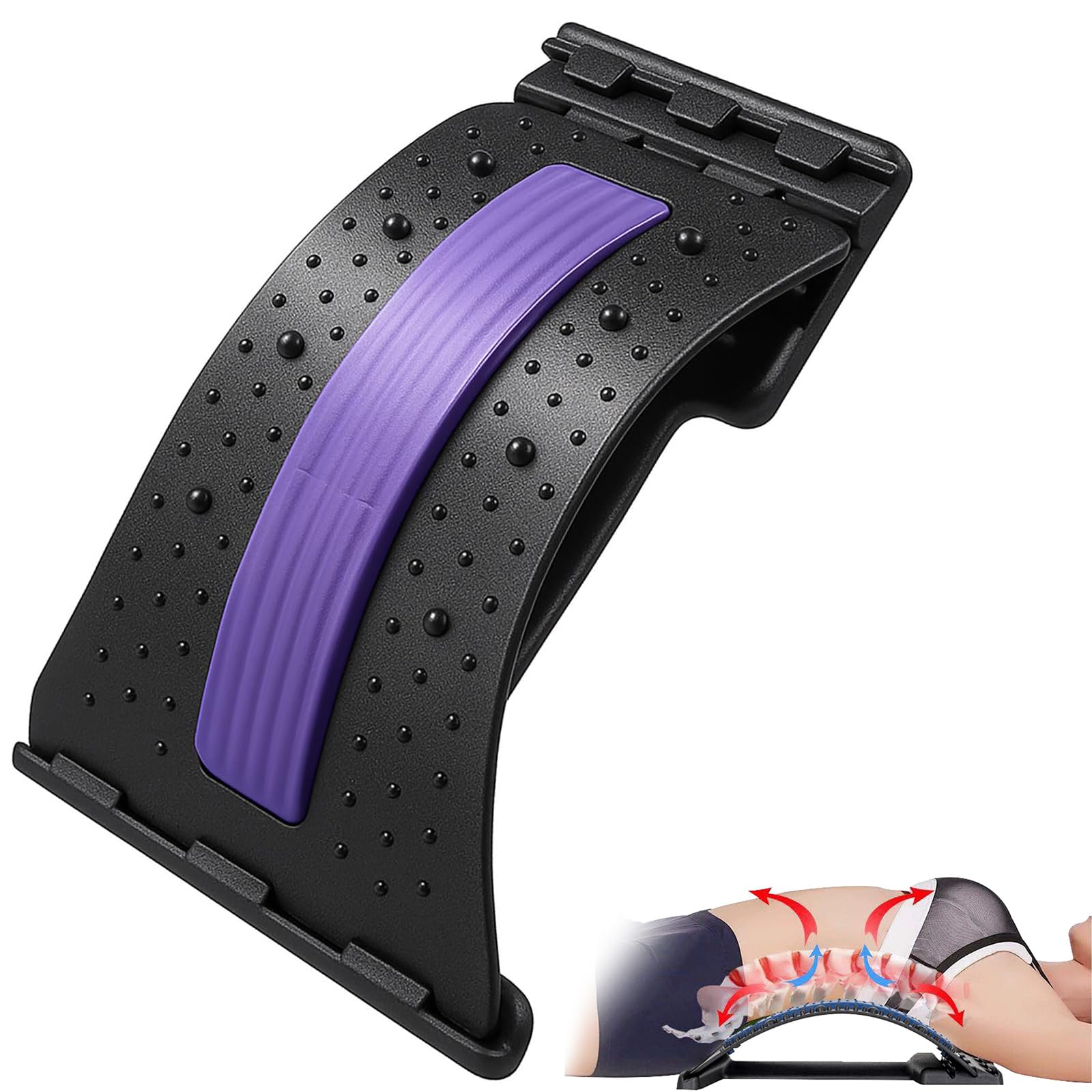 Botaneco Planche de Soutien Lombaire Réglable 4 Niveaux Ergonomique Massage Magnétique Acupression Lila