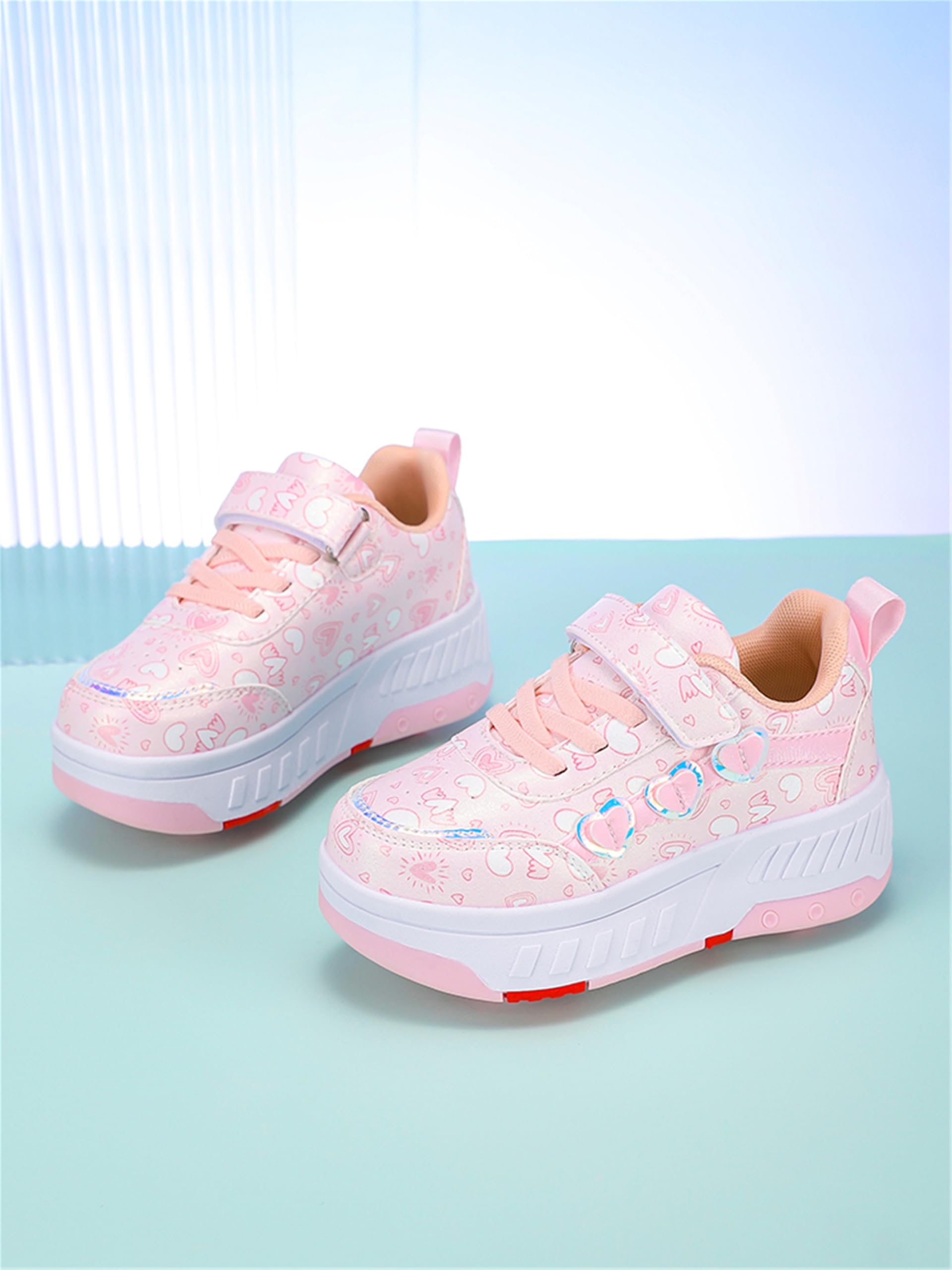Chaussures à roulettes pour Filles garçons, Chaussures de Skateboard à Baskets 2 en 1, roulettes pour Enfants Chaussures à 4 Roues, Sneakers de Fitness Réglables Adolescents