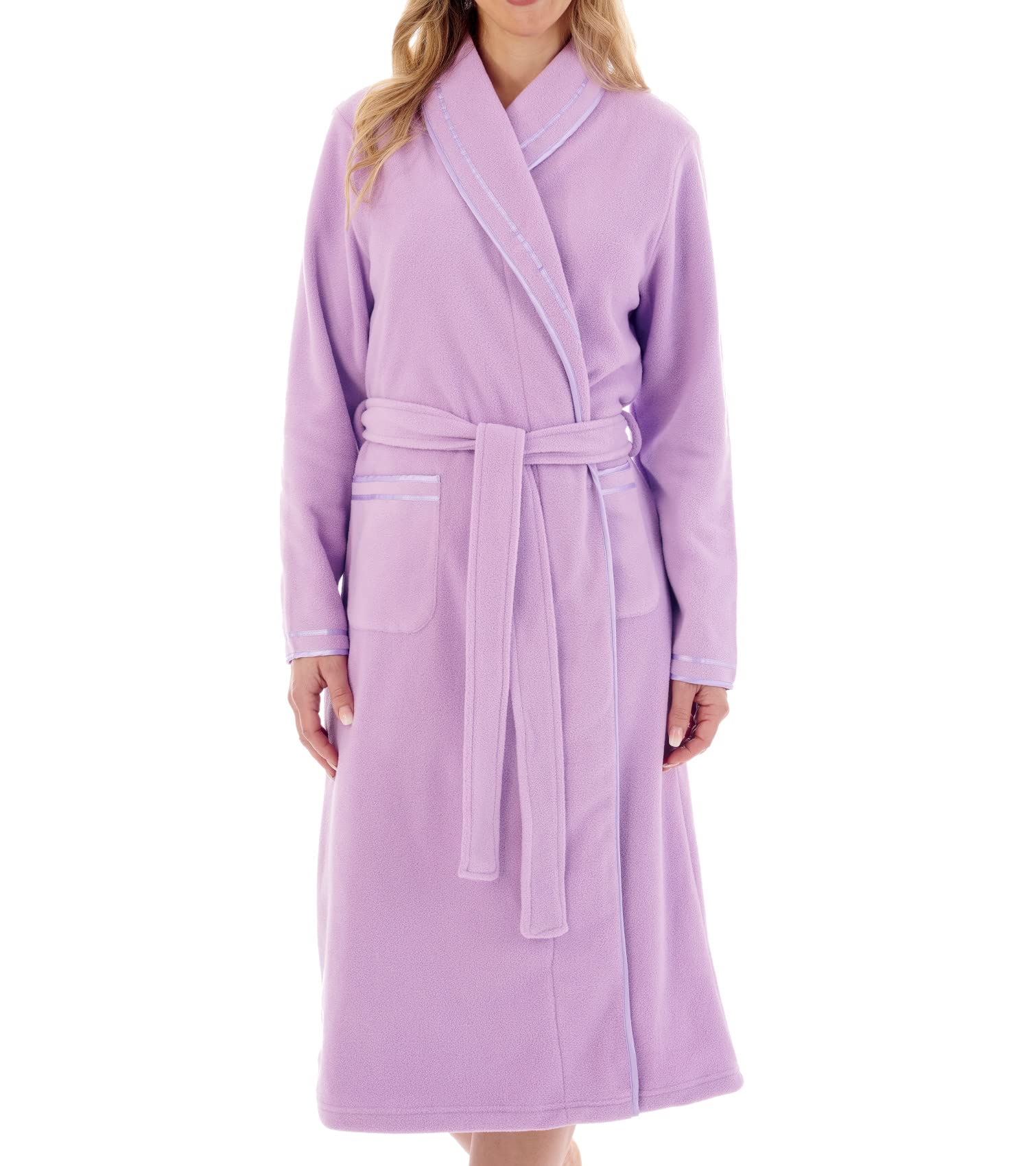 Slenderella Ladies Anti Pill Dressing Gown Shawl Collar Wrap Polar Fleece Bath Robe XL (Lilac)