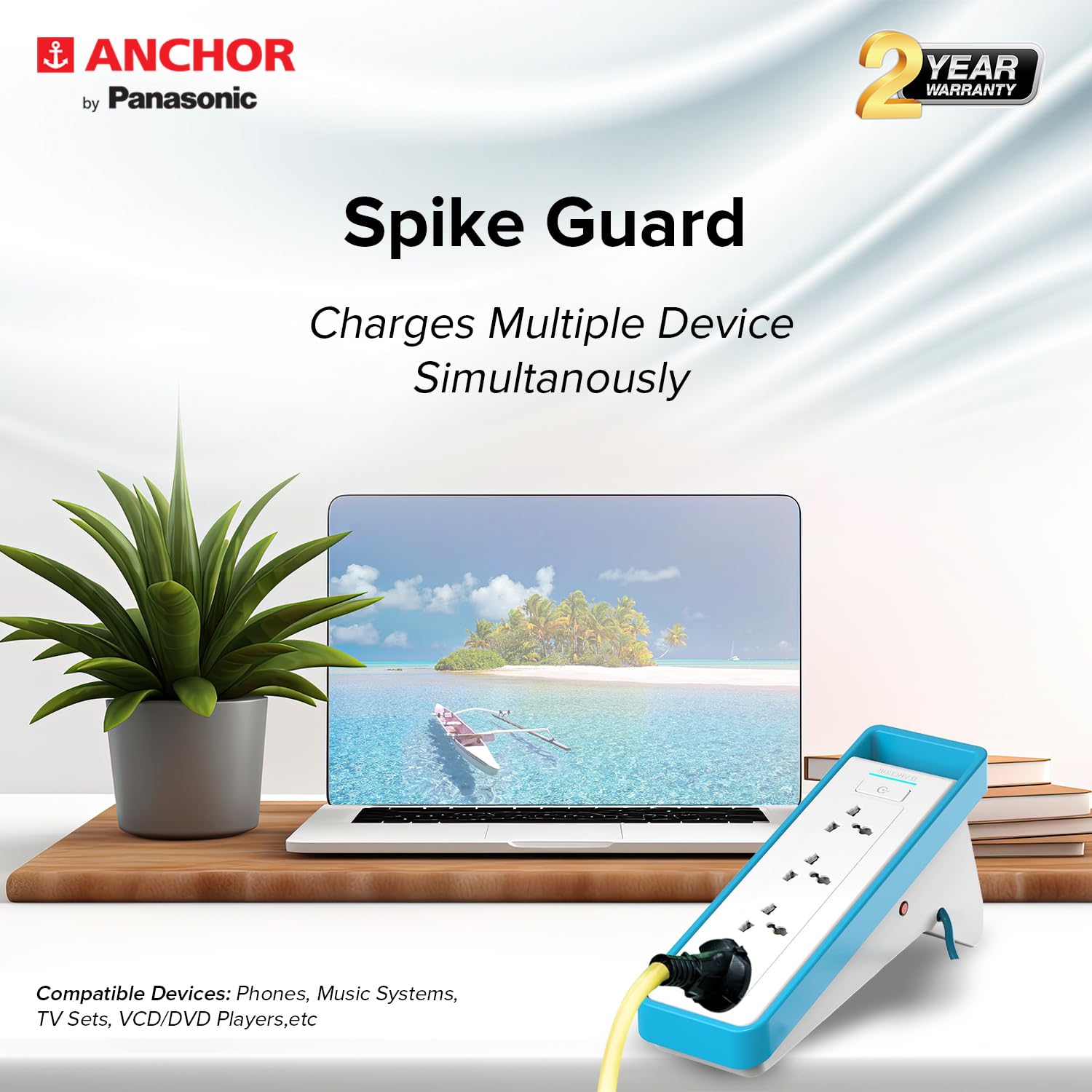 ANCHOR By Panasonic 22046 6A Spike Guard with 4 Socket, 1 Switch