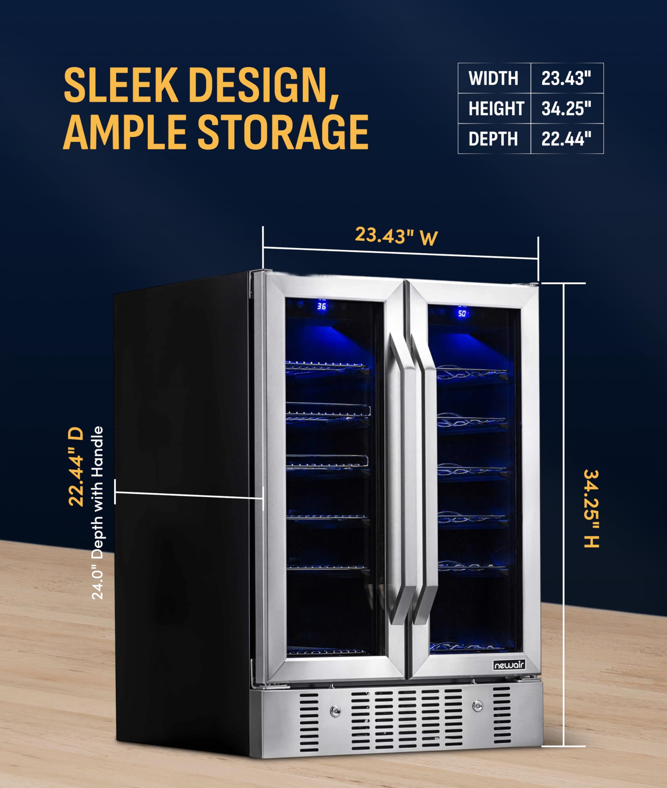 NewAir 24" Dual Zone Beverage Refrigerator & Wine Cooler for 18 Bottles & 60 Cans | Freestanding or Built-In Under Counter Mini Fridge for Beer, Wine and Soda | Stainless Steel on Fridge.com
