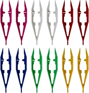 공예용 플라스틱 핀셋 12개, 6가지 색상 공예 핀셋 집게 도구, 10.3cm(4인치) 경량 및 안전, DIY 비즈 주얼리 제작 및 홈 아트 프로젝트에 적합 (12)