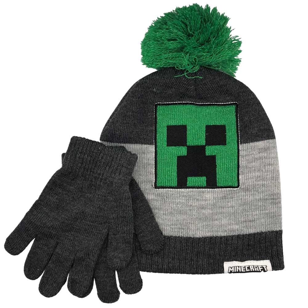 Bioworld Minecraft Creeper Bobble Hat & Gove Set Kids Gaming Gift Ideas Boys, Multicolor - Image 3