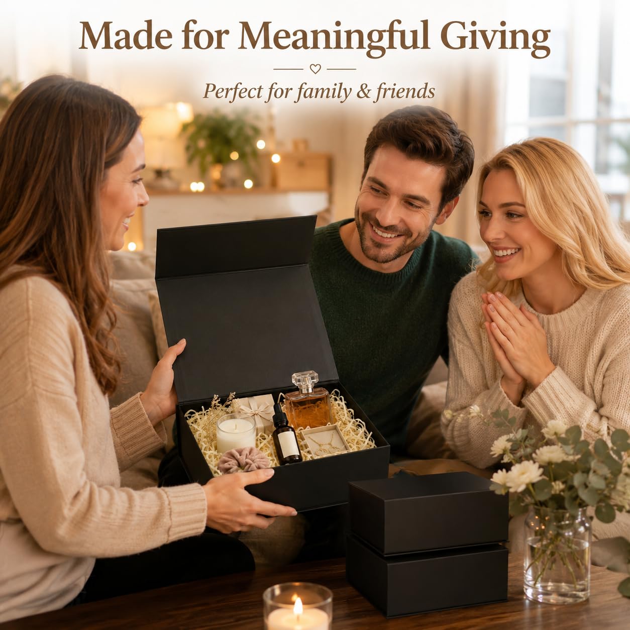 5 scatole regalo, scatole regalo nere magnetiche, scatole regalo nere per regali, coperchi con chiusura magnetica, confezione regalo per matrimoni, Natale, Halloween, regali di compleanno