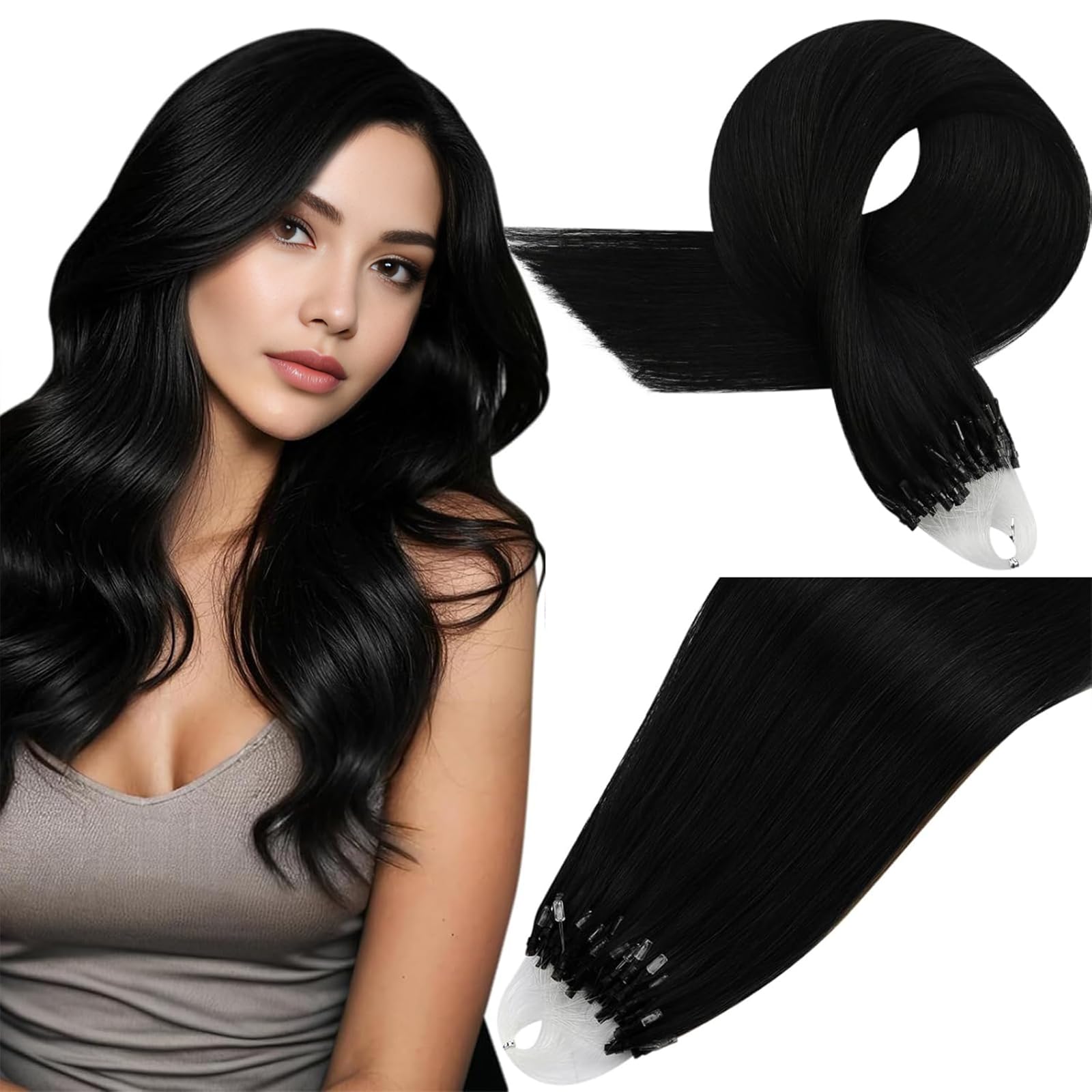 Easyouth Nano Hair Extensions Real Human Hair Blonde Nano Beads Hair Extension Human Hair Platinum Blonde Nanos Loop Hair Extensions Pre Bonded for Natural Look 14 Inch 50g 1g/Strand #1000 — view 98
