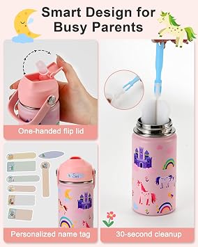 One Gallon Water Bottle Insulated, Kids Water Bottle 14oz with Silicone Straw Lid