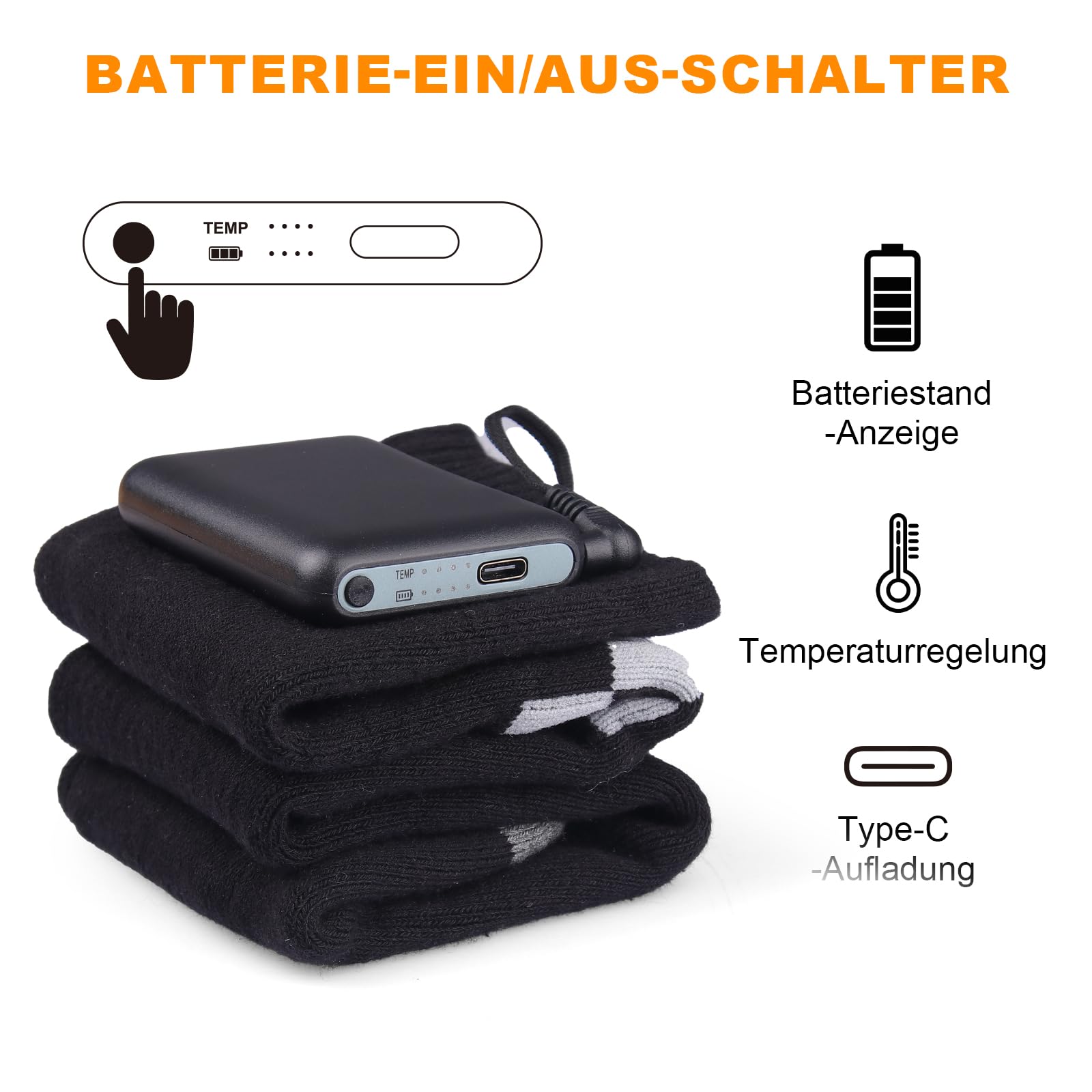 Chaussettes Chauffantes Rechargeables pour Hommes Femmes, 5000mAh Chaussette Chauffante Électrique avec Chauffage Semelle, 3 Niveaux Température, Lavables pour Ski Camping Randonnée Hiver