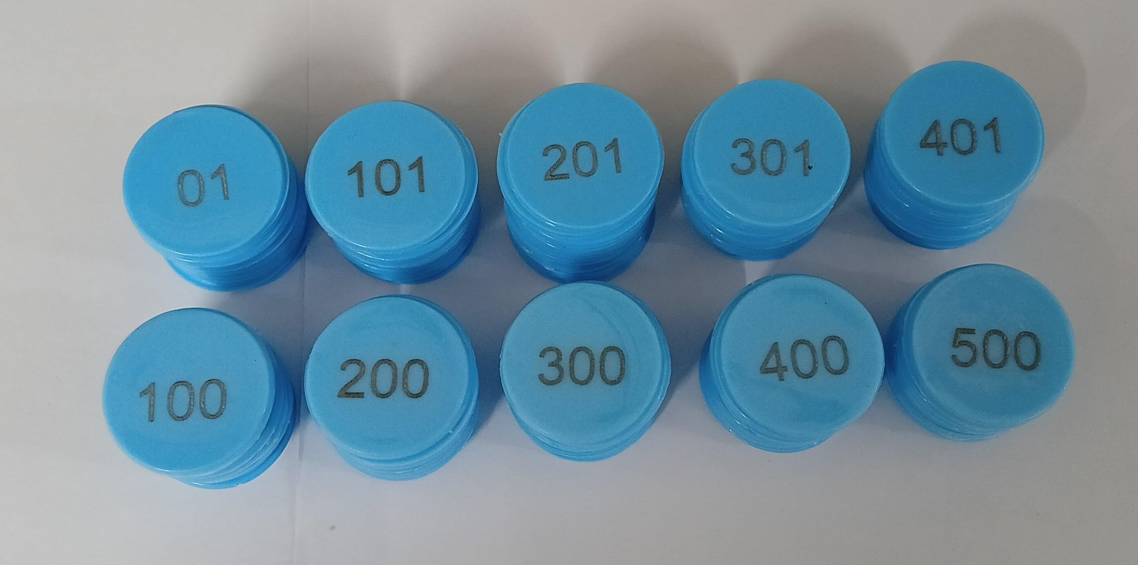 MOREL Embossed 1 to 500 Numerical Plastic Round Shape Token Coin(31MM) USE for Shop, Board Games, Stores, House, School ETC.(Blue Color)