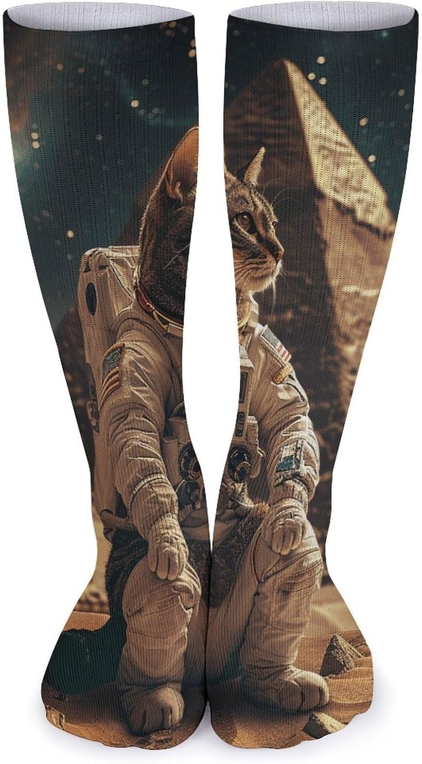 5 Pairs Knee High Socks Egyptian Cat Long Tube Boot Seamless Toe
