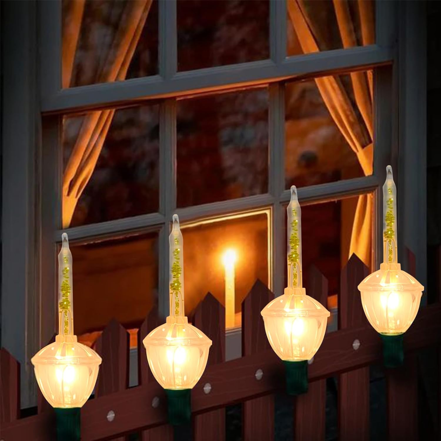 Christmas Bubble Lights Set, 11Ft Vintage Bubble Light String with 8 Clear Bubble Fluids with Gold Glitter Bulbs(1 Spare), UL Listed for Holiday Party House Christmas Celebrations Decor, Green Wire