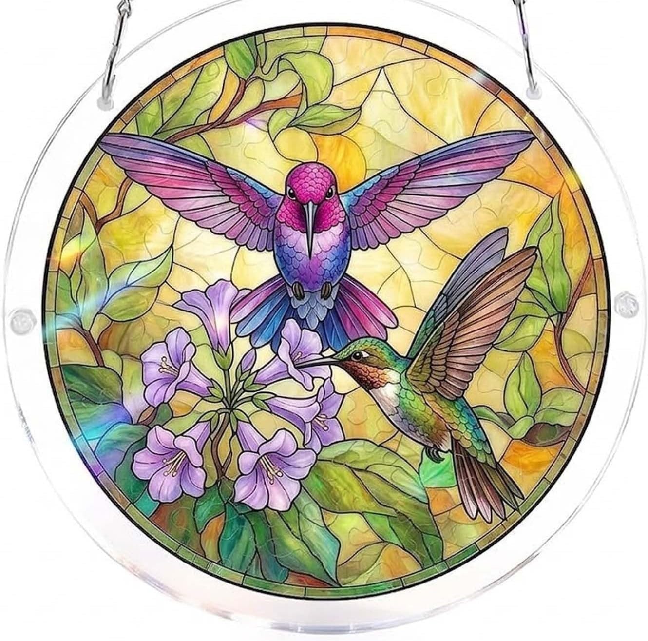 Two Hummingbirds- Acrylic Jigsaw Puzzles Suncatcher, 8.9 Inch Window Hanging Suncatcher Acrylic Puzzle, DIY Home Decor Art Gift