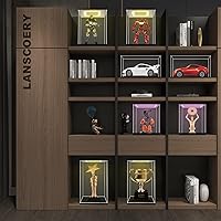Vista 2 de LANSCOERY Vitrina de acrílico transparente con doble luz, soporte de caja de exhibición de cubo con base negra, escaparate de protección a prueba