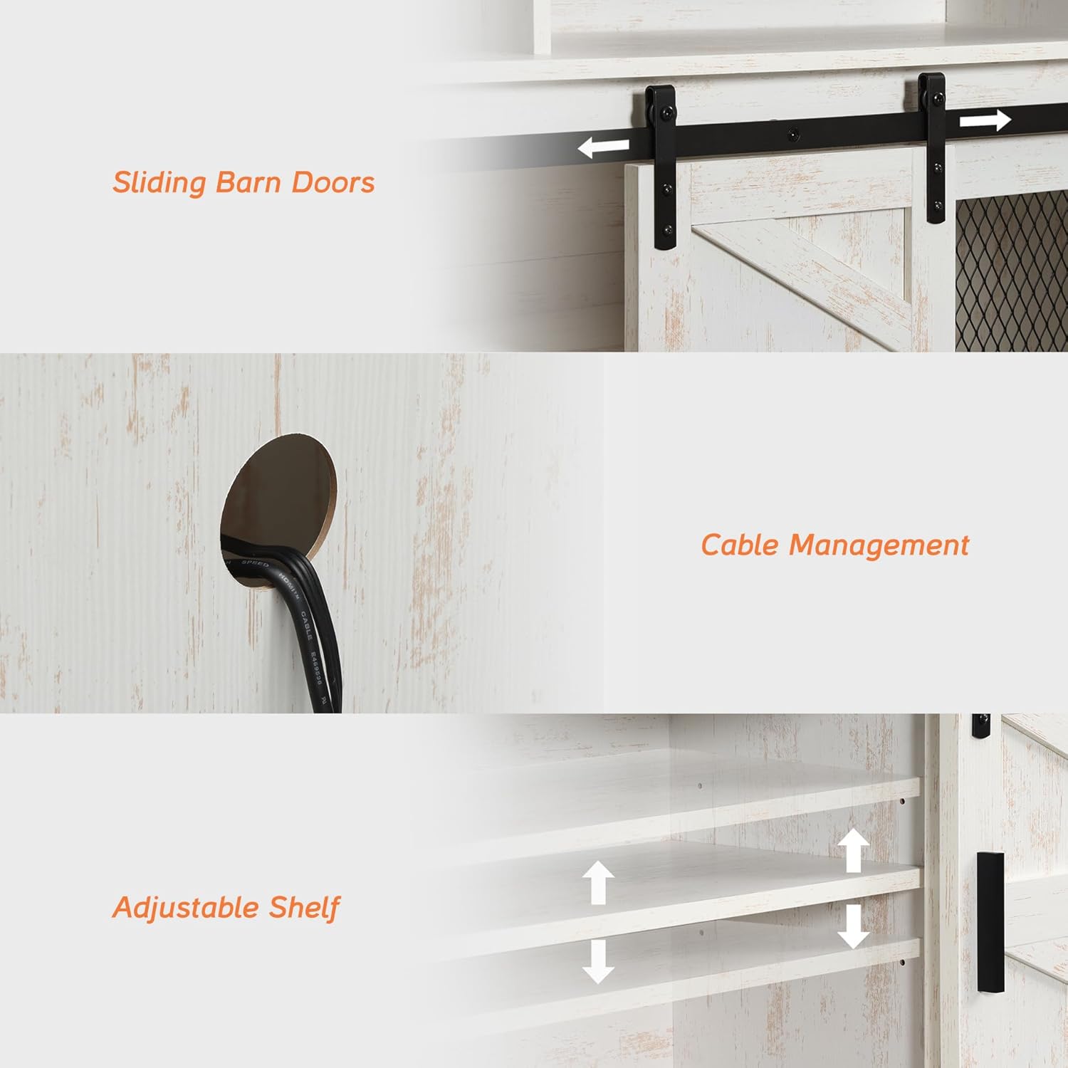 WAMPAT Farmhouse Buffet Cabinet, Rustic Sideboard with Sliding Barn Doors, 59" Coffee Bar Storage Cabinet with Mesh Doors, Rustic White Cupboard Table for Kitchen, Dining Room, Living Room