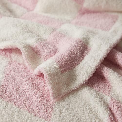 Miniatura 8 de MIDO HOUSE - Manta de microfibra ultrasuave y mullida, manta reversible de punto, diseño de ajedrez, para cama, sillón, rosado, 52 x 63 pulgadas