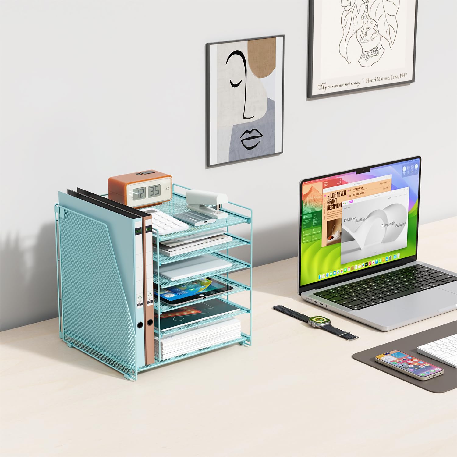 gianotter Organizzatori e accessori da scrivania, organizer per carta a 6 livelli con portariviste, organizer per documenti, accessori da scrivania e spazio di lavoro (blu)
