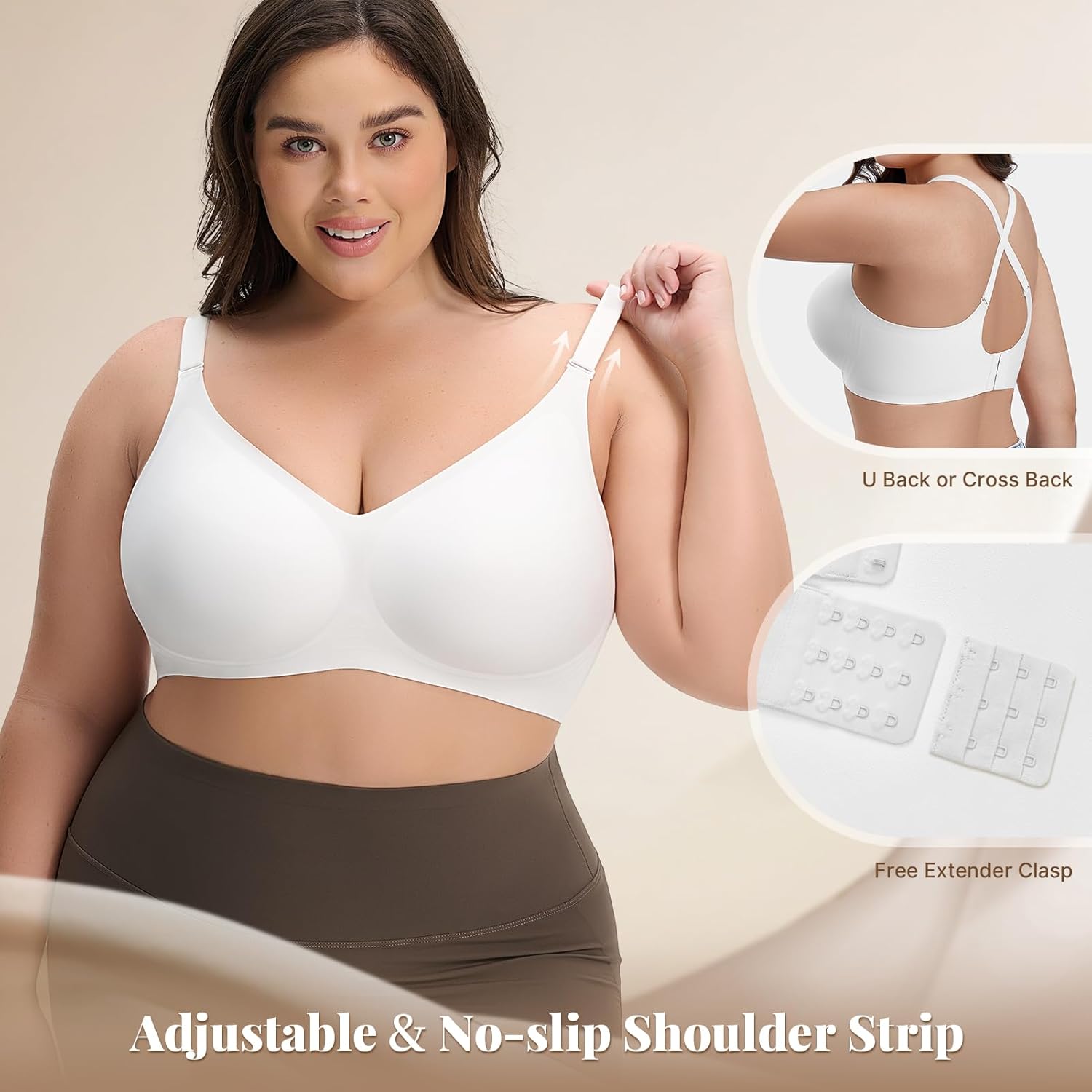 Wireless Bras for Women Comfortable Seamless T Shirt Bras No Underwire V Neck Full Coverage Support and Lift - Image 5