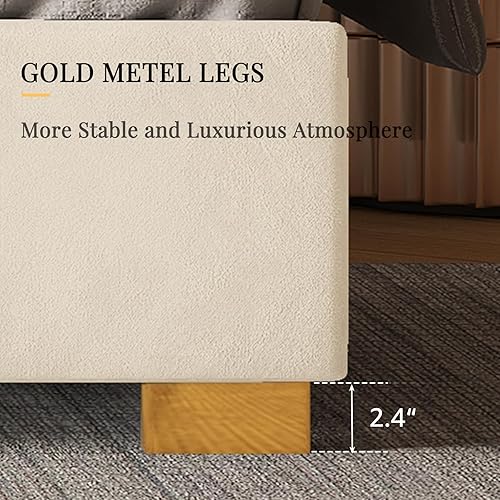 Miniatura 6 de Albott Base de cama de plataforma tamaño King, cama tapizada de terciopelo de 65 pulgadas con cabecero de ribete dorado, listones de madera, no