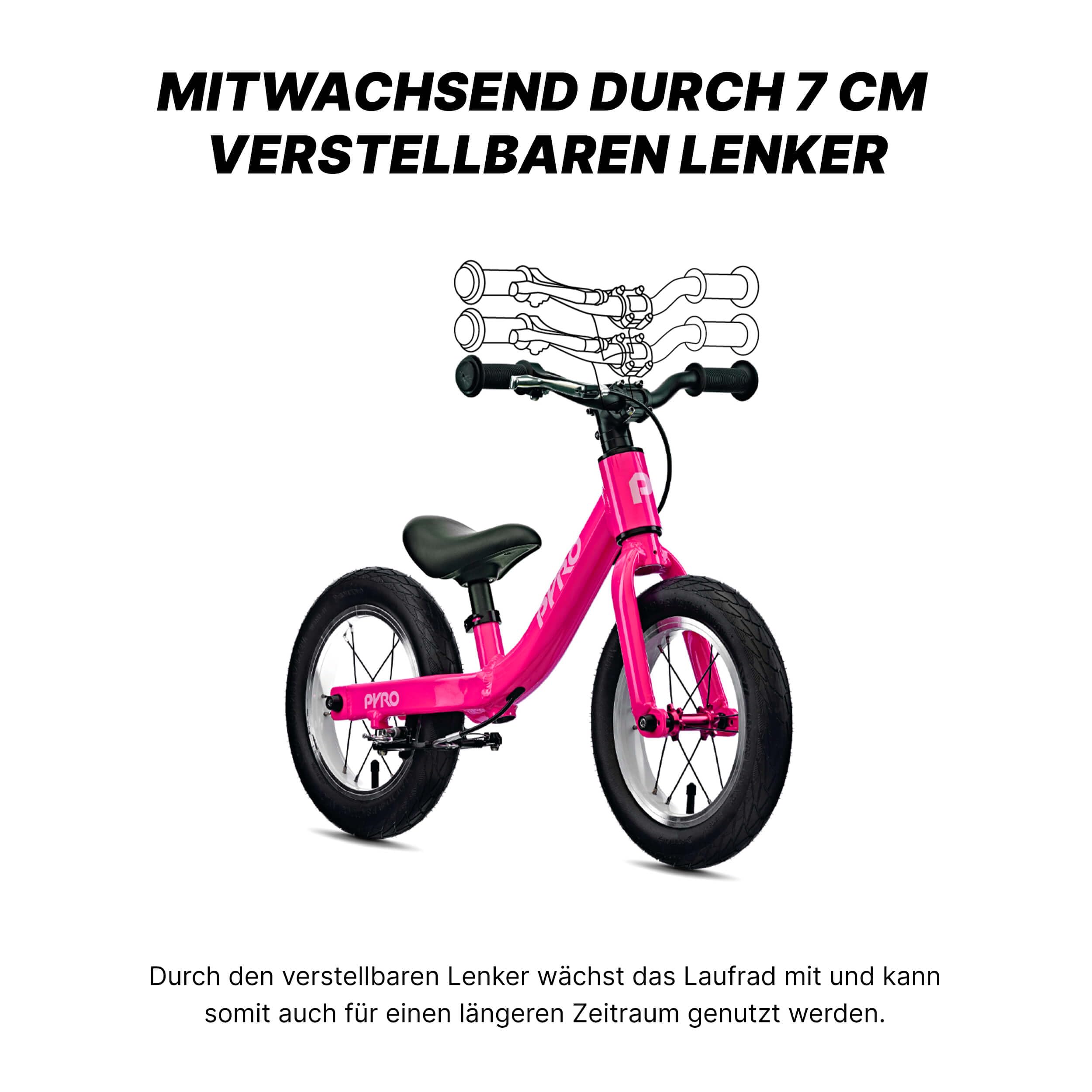 PYRO BB Twelve - Laufrad (12 Zoll Balancebike für Kleinkinder ab 1,5 Jahren, Lenker & Sattel höhenverstellbar, Aluminium V-Bremsen)
