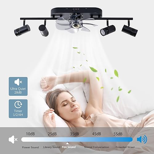 Miniatura 6 de She's home Iluminación de riel negra de 32 pulgadas con ventiladores de techo, ventiladores de techo de iluminación LED direccional con luces,