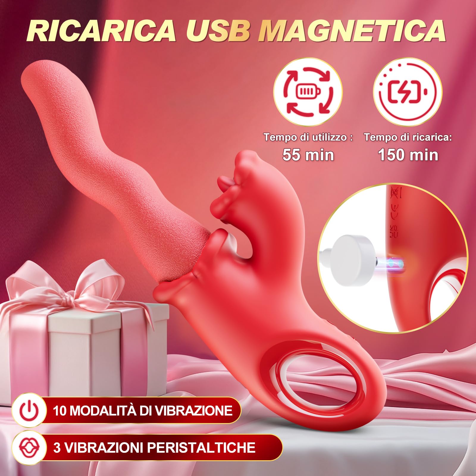 Vibratore erotico, 3 in 1, con 10 modalità di vibrazione