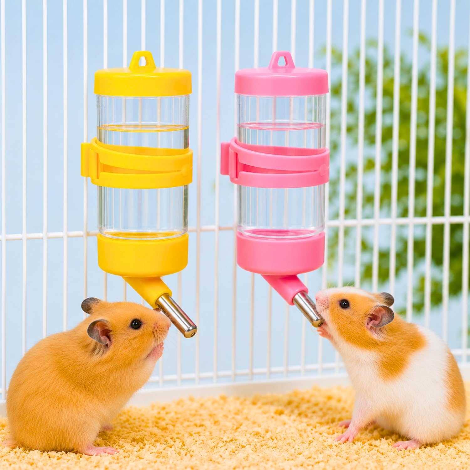 vayinato® 2 pcs hamster plastic (80ml, random color) water bottle dispenser – leakproof automatic drinking feeder for hamster, rabbit, guinea pig, squirrel, chinchilla