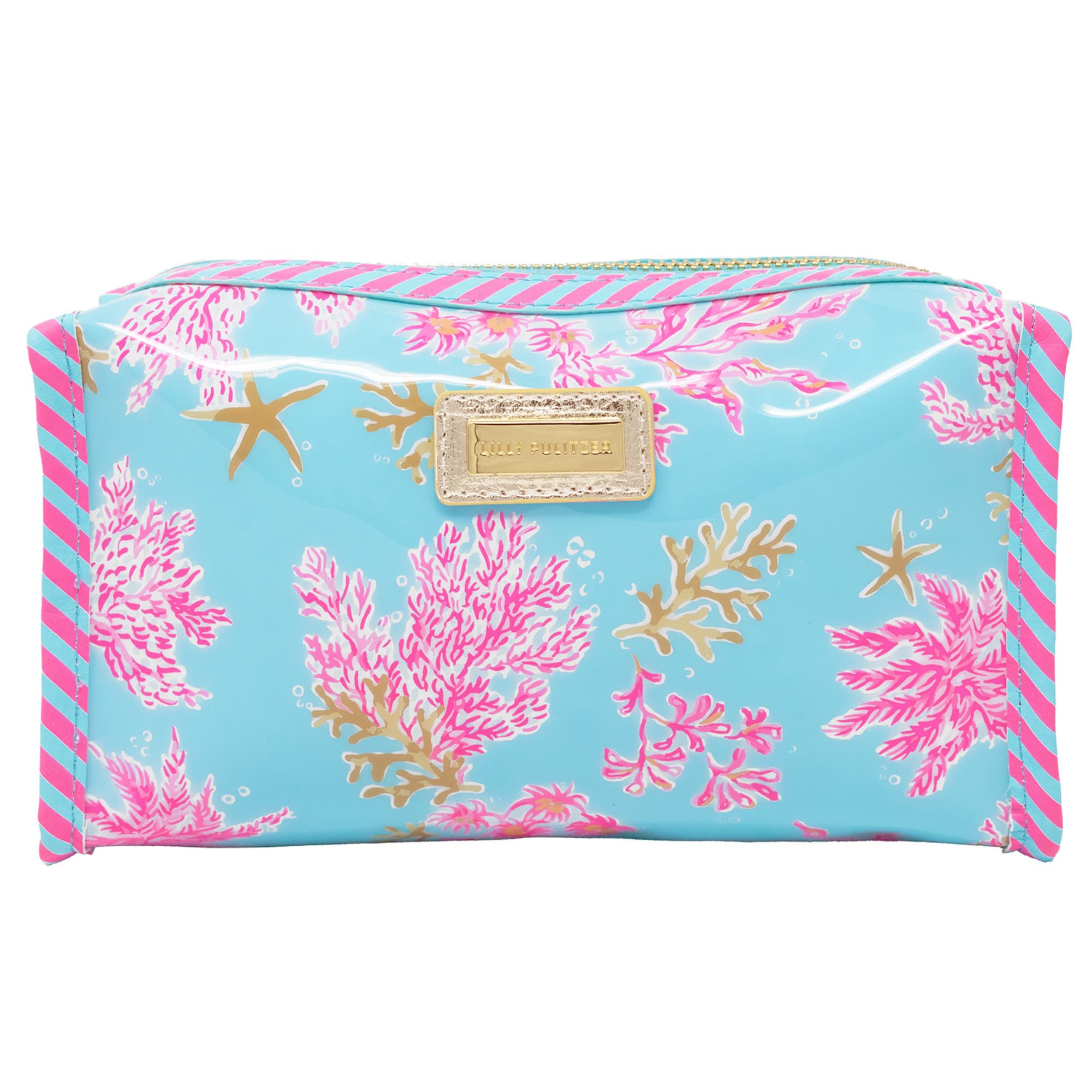 Lilly Pulitzer PVC Zipper Pouch, Cute Pencil Case for Adults, Travel Toiletry Bag, Small Pouch Bag for Supplies, Makeup or Toiletries, Royal Coral