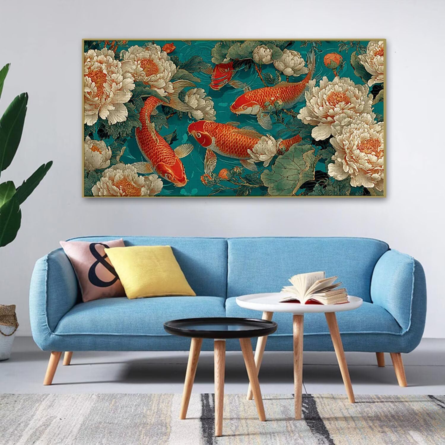 Puzzle para Adultos 1692 Piezas, Koi de peonía Puzzle, Difícil, Desafiante, Rompecabezas Encajan Perfectamente, Letras en la Parte Posterior, sin Polvo, Regalo para Personas Mayores (179x31cm) v-731
