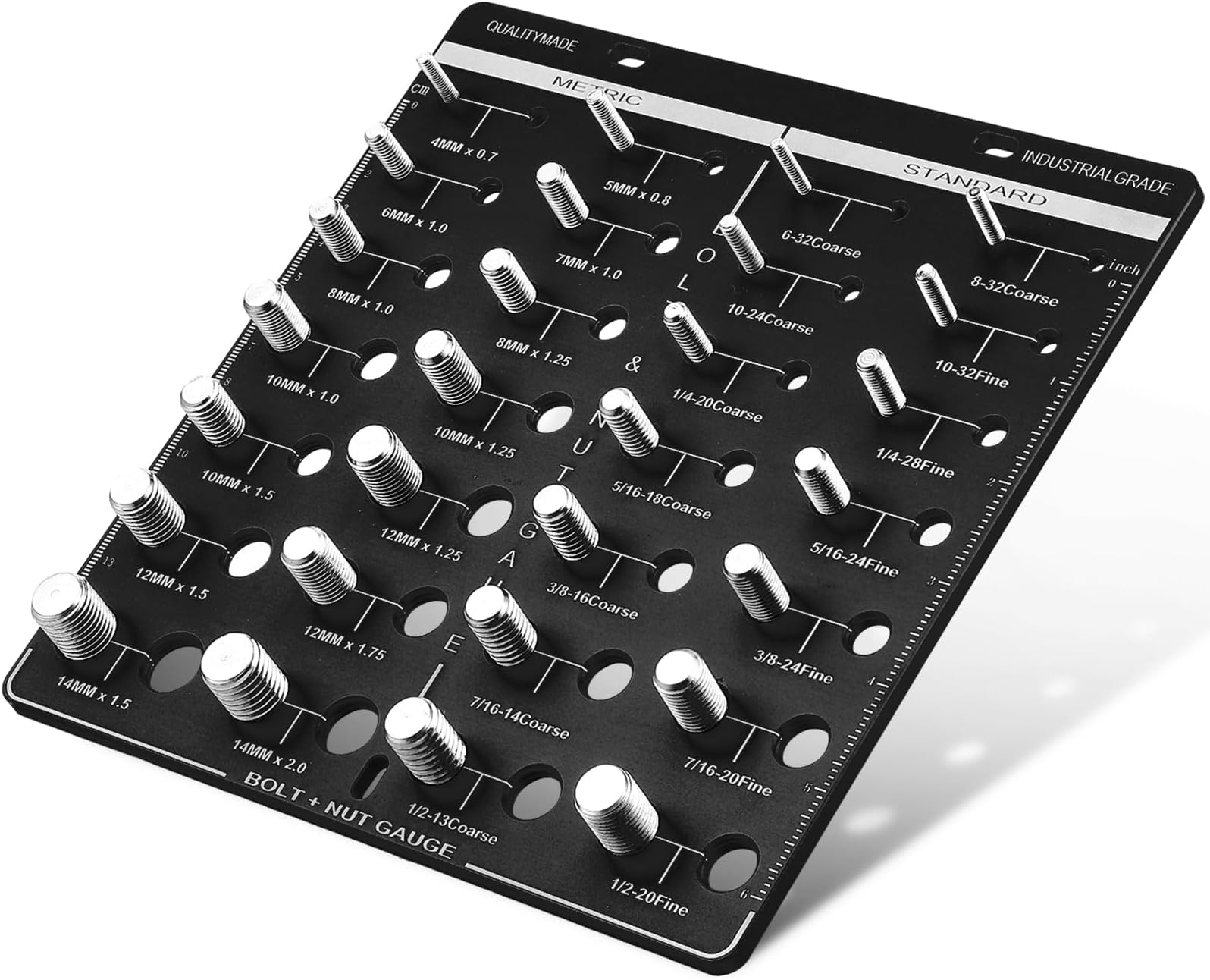 Retisee 28 Size 4'' x 20'' Bolt and Nut Identifier Gauge Nut Bolt Size and Thread Identifier Thread Pitch Gauge Standard Inch and Centimeter Ruler (Black,Stylish)